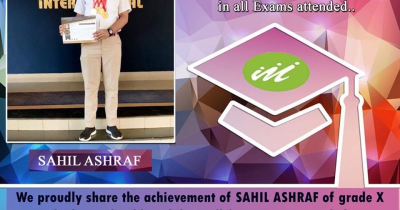Great achievement of SAHIL ASHRAF of grade X in International Olympiad Talent Exam 2019-20