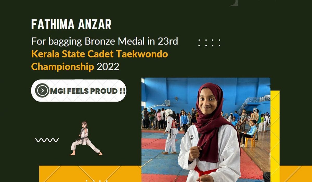 Congratulation…Fathima Ansar for bagging Bronze Medal in 23rd Kerala State Cadet Taekwondo Championship 2022