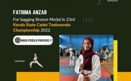 Congratulation…Fathima Ansar for bagging Bronze Medal in 23rd Kerala State Cadet Taekwondo Championship 2022